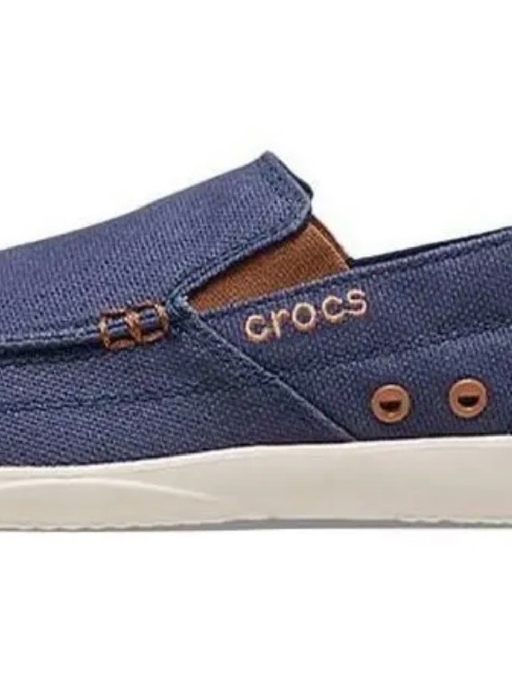 CROCS Men’s Navy Canvas Slip-On with Brown Accents